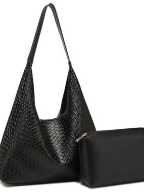 Woven Tote Bags for Women Faux Leather Hobo Shoulder Handbag with Cosmetic Bag